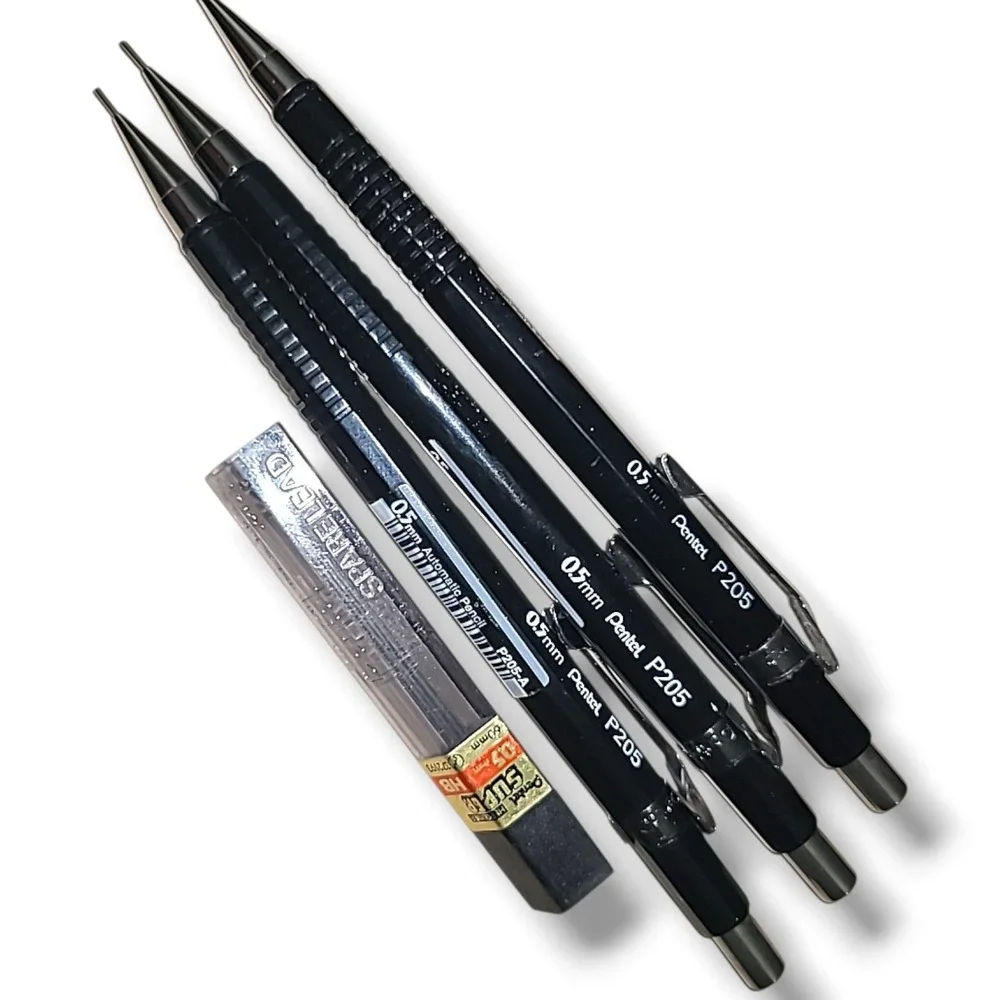 3 Vintage Pentel P205 Mechanical Pencils + 0.5mm Lead Refill Japan
